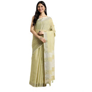 Women's Linen Cotton Printed Saree With Unstitched Blouse 5.5Mtr (Olive Green)