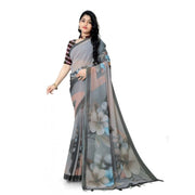 Women's Georgette Floral Printed Saree With Unstitched Blouse 5.5Mtr (Grey)