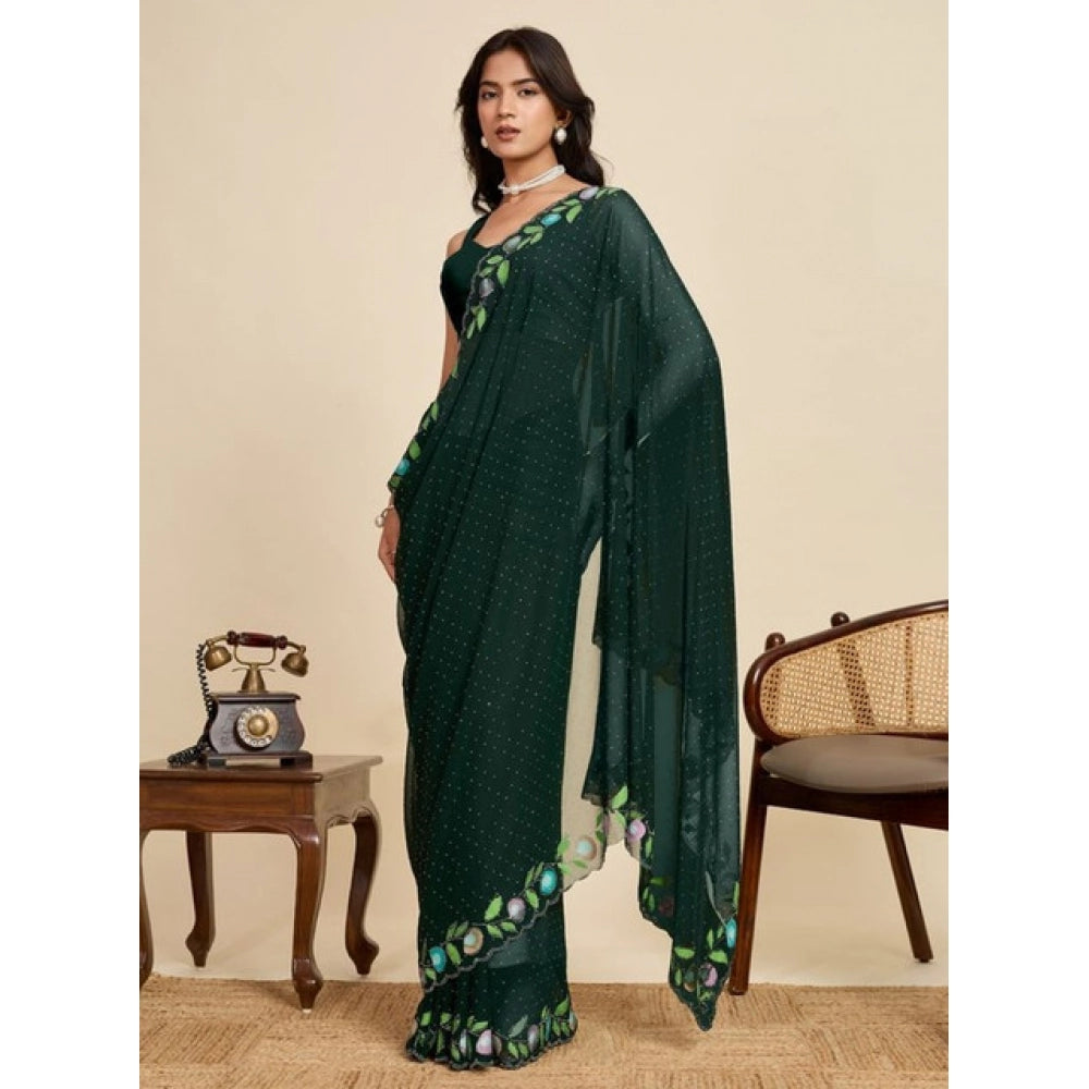 Women's Georgette Printed Saree With Unstitched Blouse 5.5Mtr (Green)