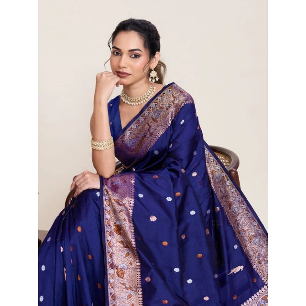 Women's Jacquard Woven Saree With Unstitched Blouse 5.5Mtr (Navy)