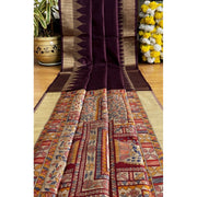 Women's Tussar Silk Madhubani Saree With Unstitched Blouse 5.5Mtr (Coffee)