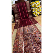 Women's Tussar Silk Madhubani Saree With Unstitched Blouse 5.5Mtr (Maroon)