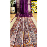 Women's Tussar Silk Madhubani Saree With Unstitched Blouse 5.5Mtr (Purple)