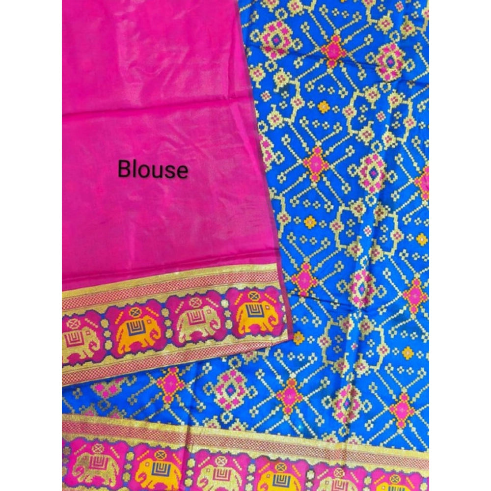 Women's Patola Silk Meena And Zari Woven Saree With Unstitched Blouse 5.5Mtr (Pink)