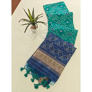 Women's Raw Silk Ikkat Saree With Unstitched Blouse 5.5Mtr (Sky Blue)