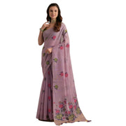 Women's Blended_Cotton Floral Motifs And Woven Buttas Saree With Unstitched Blouse 5.5Mtr (Lavender)