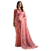 Women's Blended_Cotton Floral Saree With Unstitched Blouse 5.5Mtr (Pink)