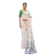 Women's Blended_Cotton Floral Weaving Pattern Saree With Unstitched Blouse 5.5Mtr (Purple)