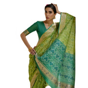 Women's Silk_Blend Ethnic Ikat Pattern Saree With Unstitched Blouse 5.5Mtr (Light_Green)
