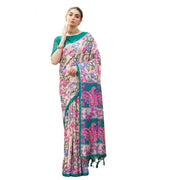 Women's Faux_Tussar Kalamkari_Print Saree With Unstitched Blouse 5.5Mtr (Green)
