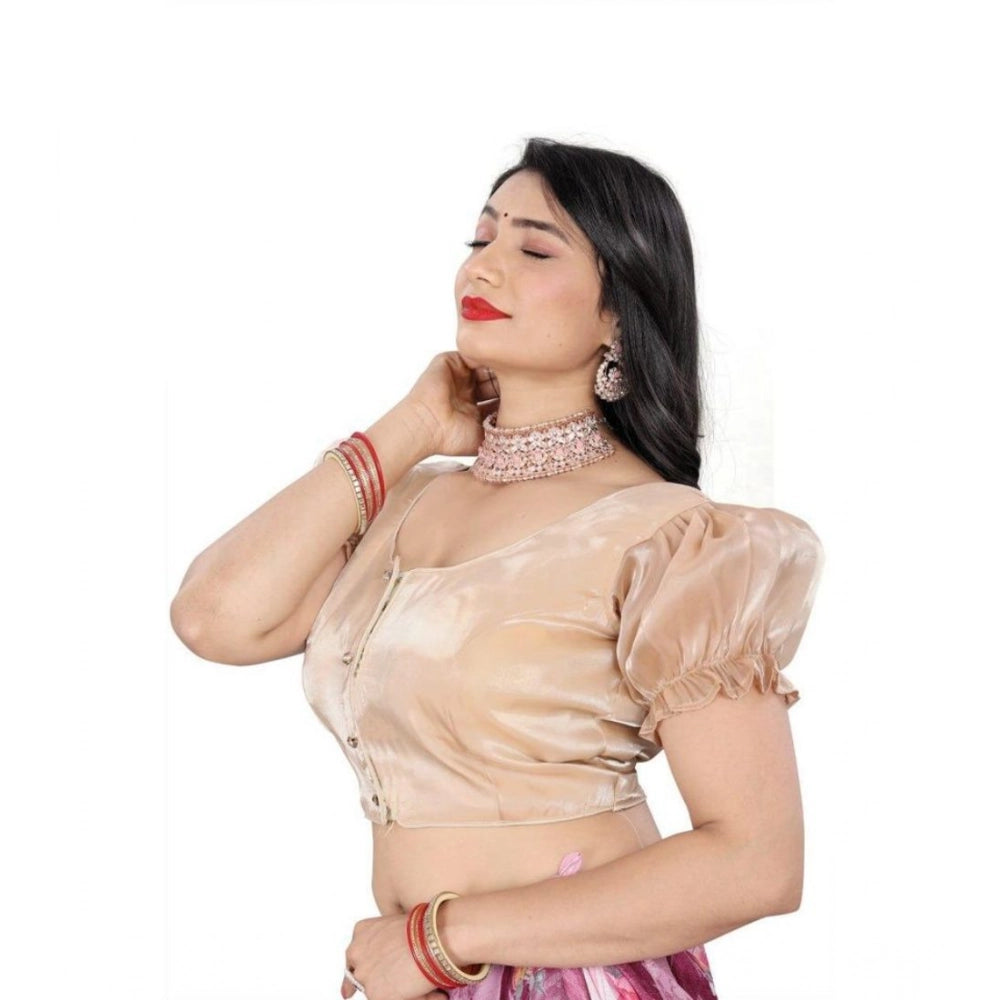 Women's Jimmy Solid Designer Neck Elastic Sleeve Readymade Blouse (Beige 38 , Alterable up to 42)-PID65826