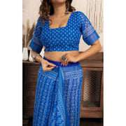Women's Faux Linen Geometric Print Ready to wear Saree With Unstitched Blouse 5.5Mtr (Blue)