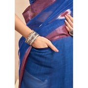 Women's Faux Linen Printed Ready to wear Saree With Unstitched Blouse 5.5Mtr (Blue)
