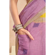 Women's Faux Linen Floral Ready to wear Saree With Unstitched Blouse 5.5Mtr (Lavender)