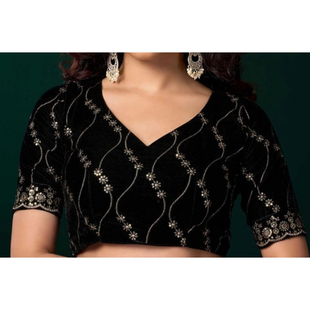 Women's Net Sequence Saree With Unstitched Blouse 5.5Mtr (Mahendi)