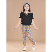 Girl's Cotton Lycra Floral Elasticated Jeggings (Multicolor)
