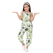 Girl's Denim Embroidered Sleeveless Jumpsuit (White-Green)