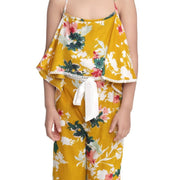 Girl's Rayon Floral Shoulder Straps Jumpsuit (Mustard)