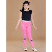 Girl's Cotton Lycra Star Print Elasticated Leggings (Pink)