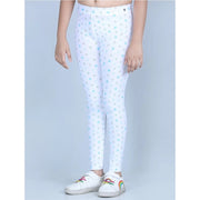 Girl's Cotton Lycra Printed Elasticated Leggings (White)