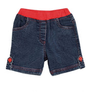 Girl's Denim Lace Inserts Sleeveless Shorts (Blue-Red)