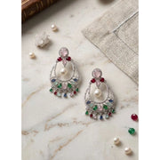 Women's Brass Silver Plated Chandbali Earrings (Multicolor)
