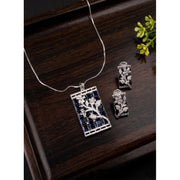 Women's Brass Silver Plated Pendant Set (Blue)