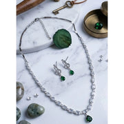 Women's Brass Silver Plated Necklace set (Green)