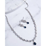 Women's Brass Silver Plated Necklace set (Blue)