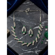 Women's Brass Silver Plated Necklace set (Green)