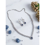 Women's Brass Silver Plated Necklace set (Blue)