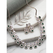 Women's Brass Silver Plated Necklace set (Green)