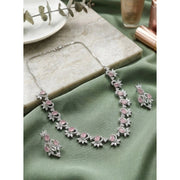 Women's Brass Silver Plated Necklace set (Pink)