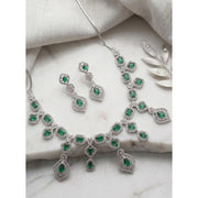 Women's Brass Silver Plated Necklace set (Green)
