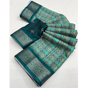 Women's Cotton Blend Printed Saree With Unstitched Blouse 5.5Mtr (Rama)