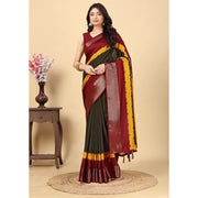 Women's Cotton Silk Solid Saree With Unstitched Blouse 5.5Mtr (Multicolor)