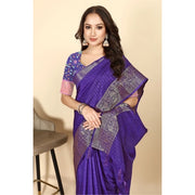 Women's Cotton Blend Checkered Saree With Unstitched Blouse 5.5Mtr (Royal Blue)