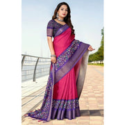 Women's Cotton Silk Printed Saree With Unstitched Blouse 5.5Mtr (Multicolor)