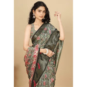 Women's Cotton Silk Floral Printed Saree With Unstitched Blouse 5.5Mtr (Grey)