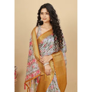 Women's Cotton Silk Floral Printed Saree With Unstitched Blouse 5.5Mtr (Lavender)