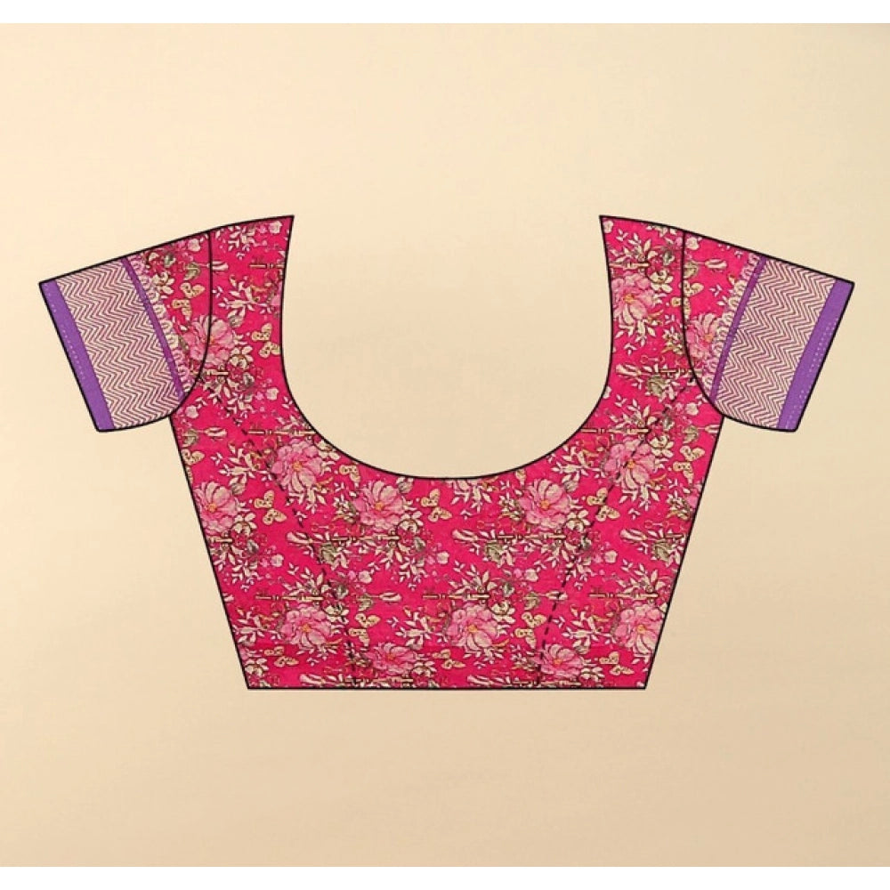 Women's Cotton Silk Floral Printed Saree With Unstitched Blouse 5.5Mtr (Pink)