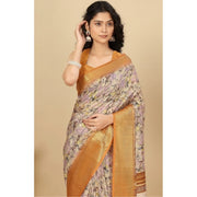 Women's Cotton Silk Floral Printed Saree With Unstitched Blouse 5.5Mtr (Lavender)