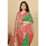 Women's Cotton Silk Printed Saree With Unstitched Blouse 5.5Mtr (Green)