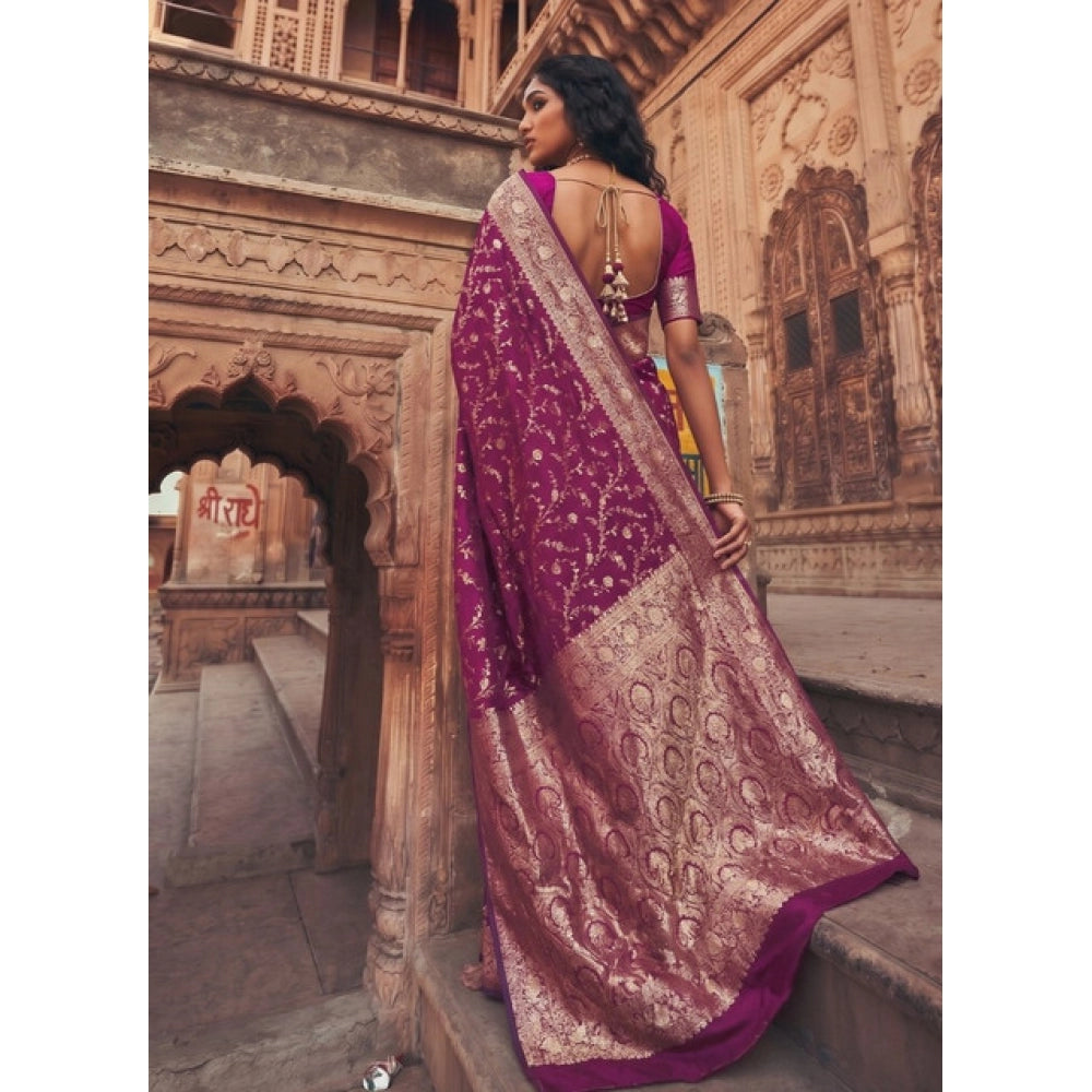 Women's Art Silk Printed Saree With Unstitched Blouse 5.5Mtr (Wine)
