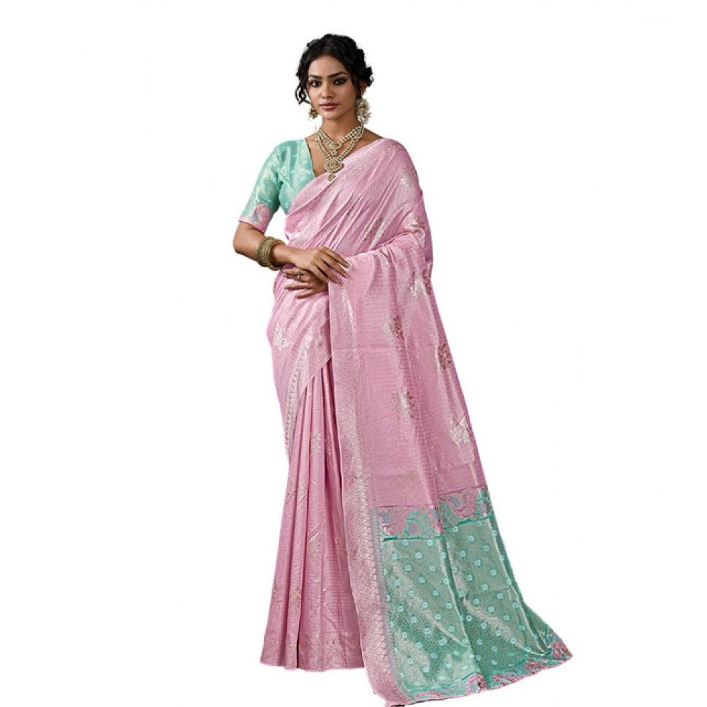 Women's Linen Cotton Printed Saree With Unstitched Blouse 5.5Mtr (Pastel Pink)