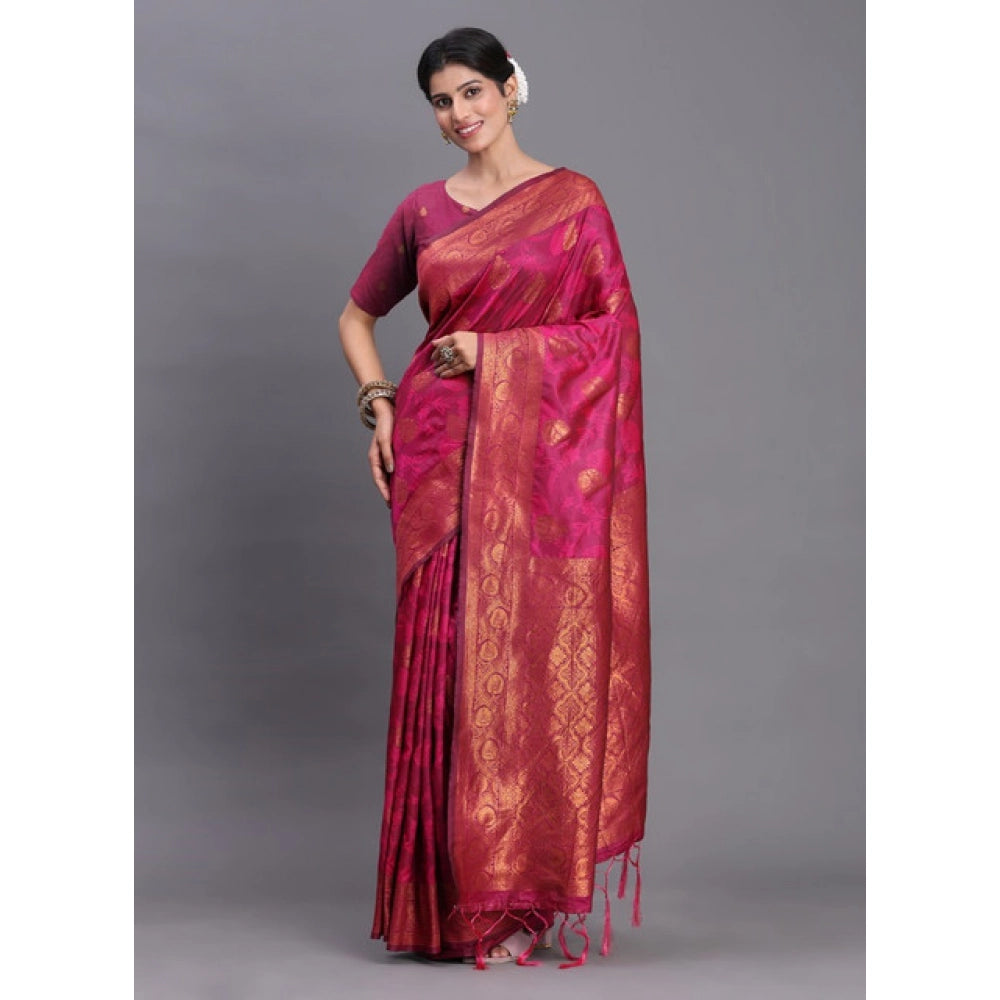 Women's Silk Printed Saree With Unstitched Blouse 5.5Mtr (Magenta)