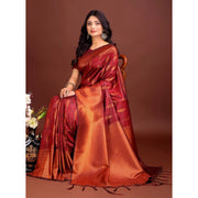 Women's Banarasi Silk Printed Saree With Unstitched Blouse 5.5Mtr (Maroon)