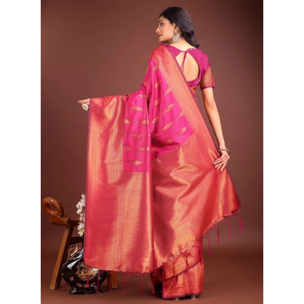 Women's Banarasi Silk Printed Saree With Unstitched Blouse 5.5Mtr (Magenta)
