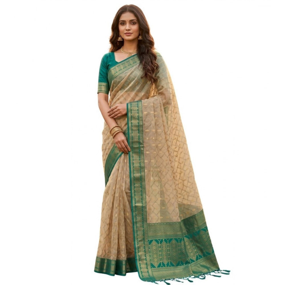 Women's Cotton Printed Saree With Unstitched Blouse 5.5Mtr (Multicolor)