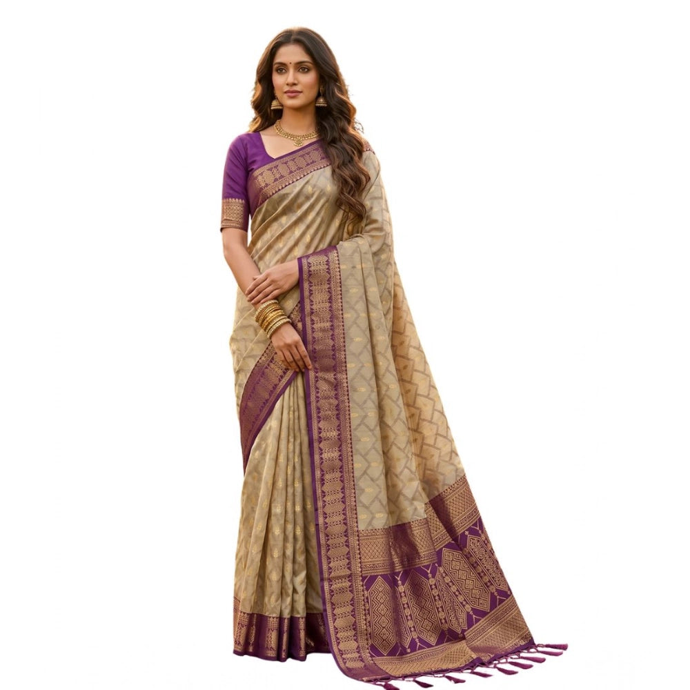 Women's Cotton Printed Saree With Unstitched Blouse 5.5Mtr (Multicolor)